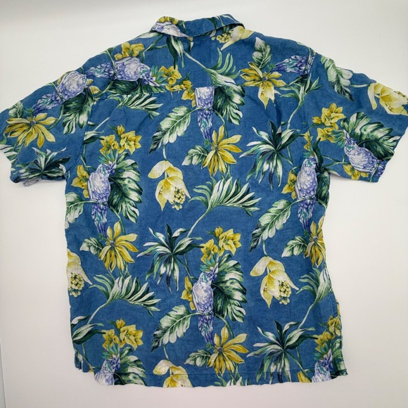 Tommy Bahama Mens Large Blue Linen Parrot Floral Tropical Camp Shirt Hawaiian - Picture 3 of 9